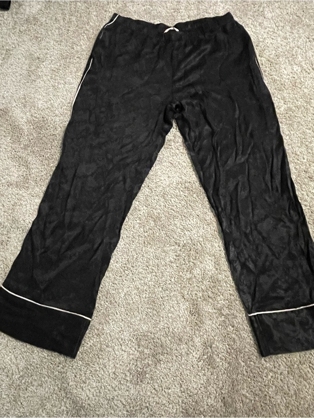 Woman Black Lounge Pants  VS with White Piping